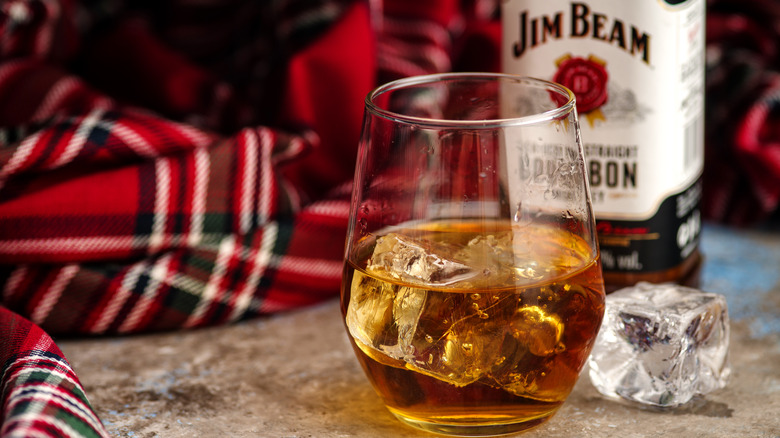 Jim Beam American whiskey glass and bottle
