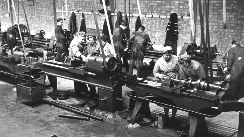 Workers at a British World War II munitions factory