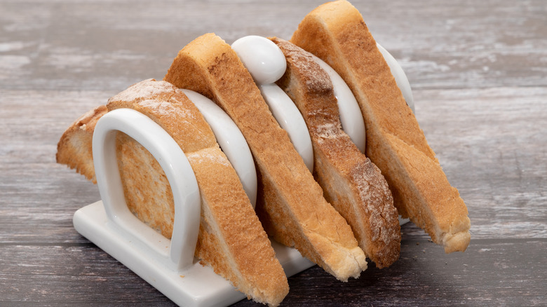 Toast in a ceramic toast rack