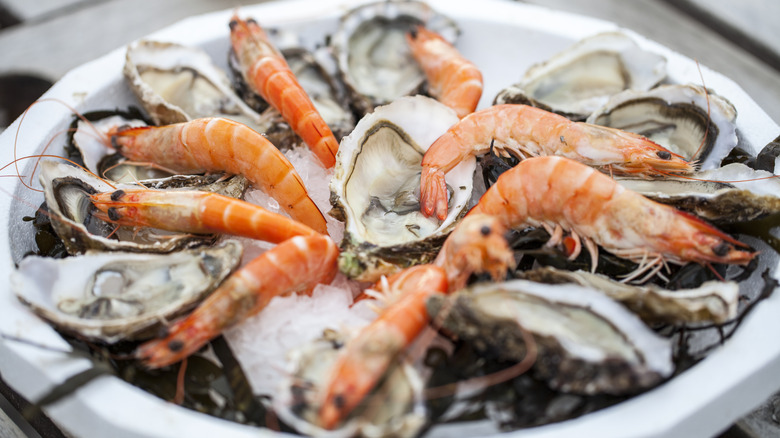 Seafood platter of oysters and shrimp