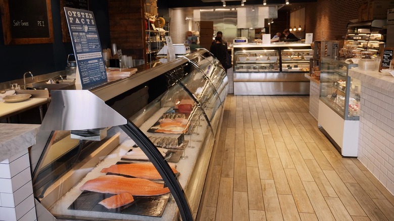 Interior of O'Donnell's Market with fresh fish display