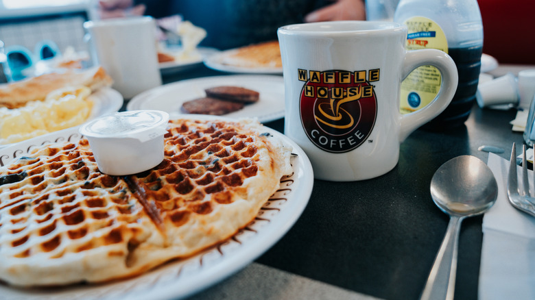 Waffle House breakfast at a table