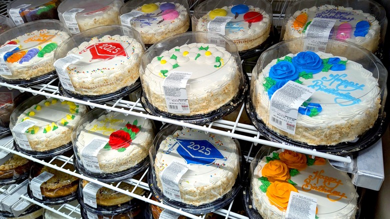 Costco's cake rack features a variety of cakes for all occasions