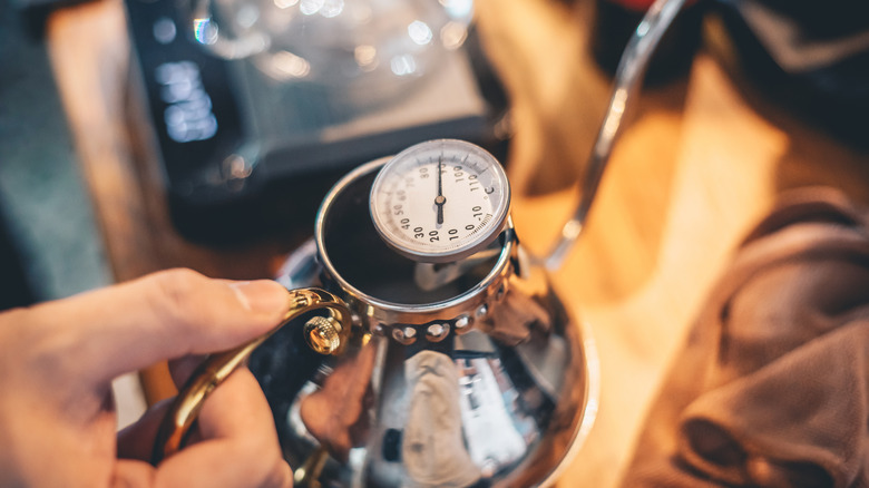 Taking temperature of brewed coffee 