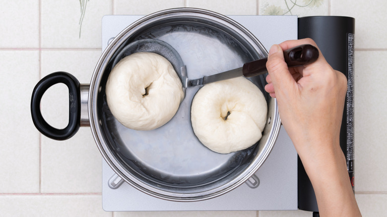 Bagels being boiled