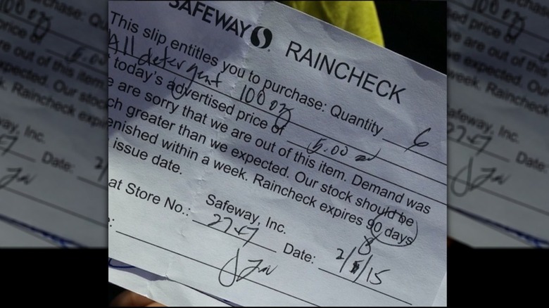 Grocery store raincheck.