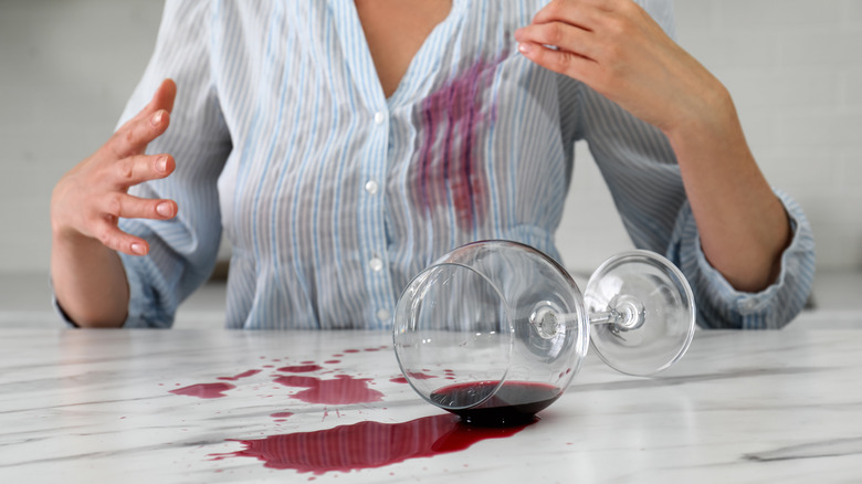 Red wine stain on clothing
