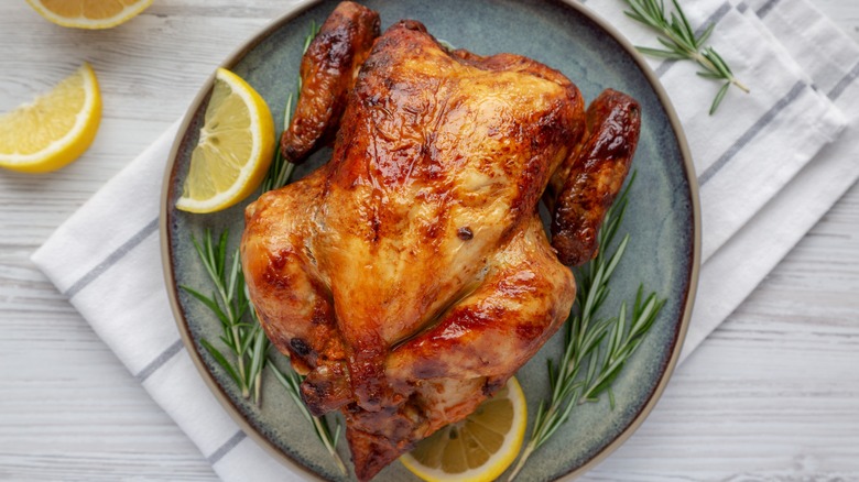 above view of a rotisserie chicken