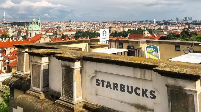 Outdoor terrace of Prague Castle Starbucks