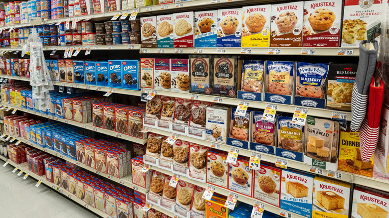 boxed cake and muffin mix in the supermarket