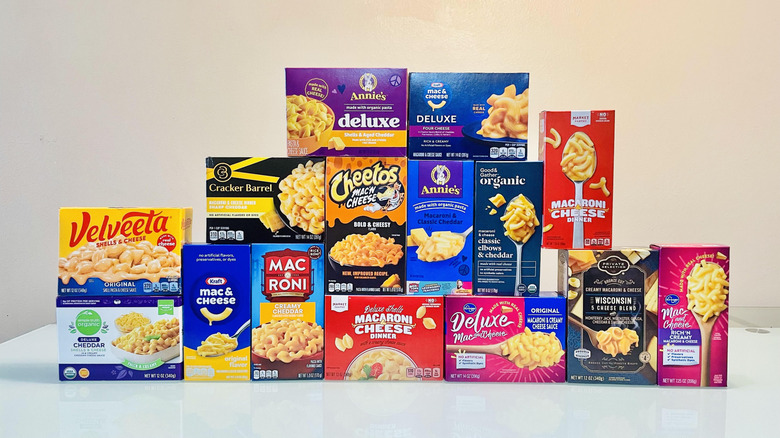 Different boxed brands of mac and cheese