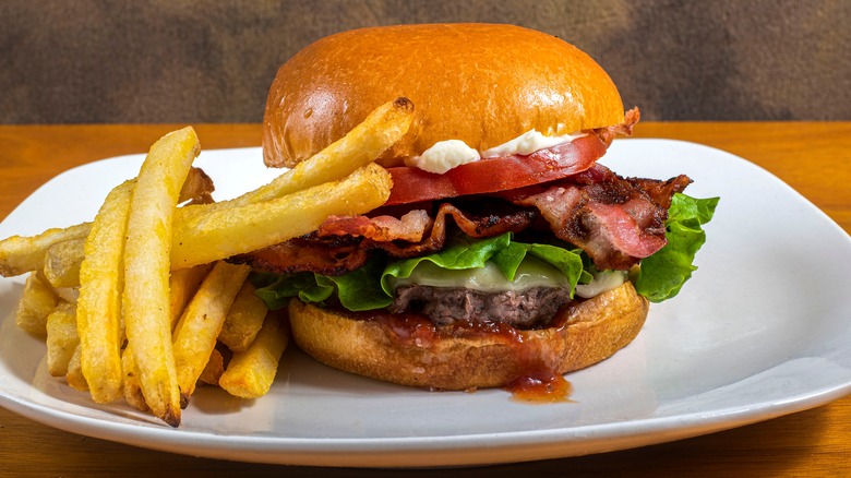 Bacon cheeseburger on brioche bun