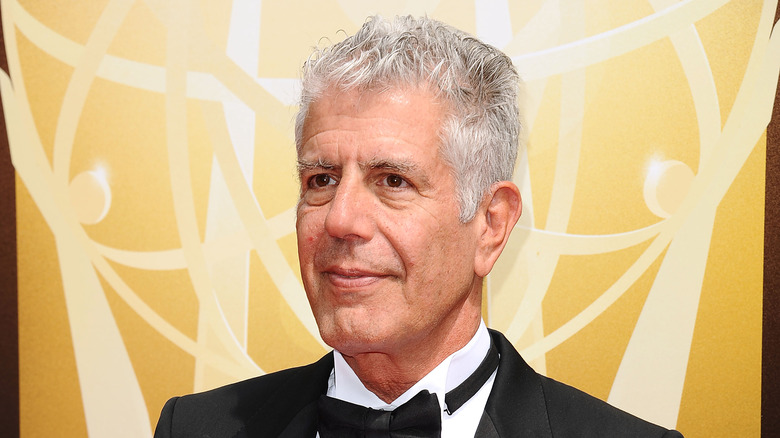 Anthony Bourdain at 2015 Creative Arts Emmy Awards red carpet