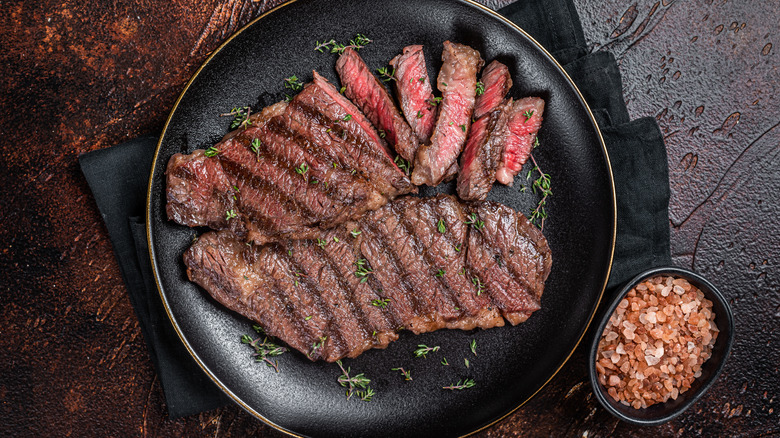 Grilled and sliced Denver strip steak