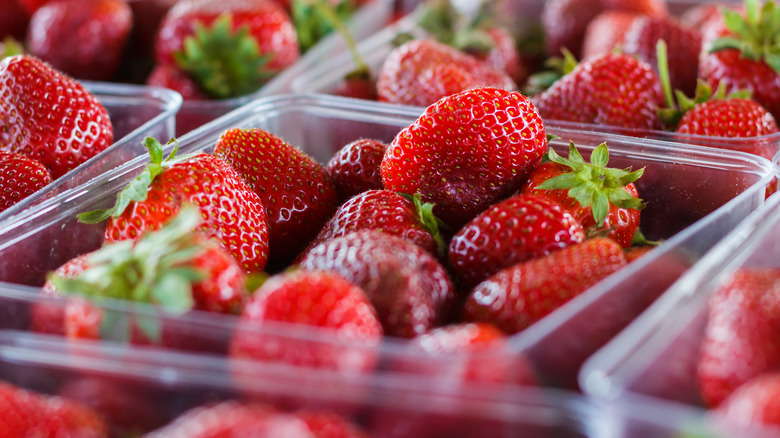 Packaged grocery store strawberries