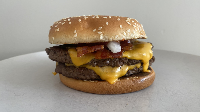 McDonald's Double Bacon Quarter Pounder with Cheese sitting on a plate