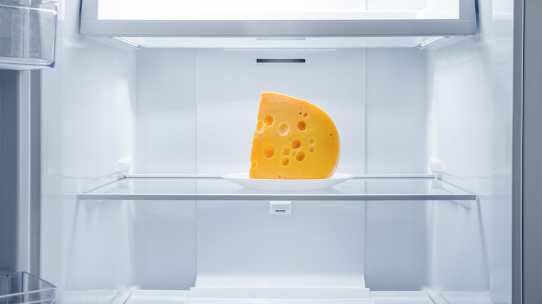 Cheese in a fridge