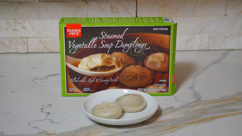 Trader Joe's Steamed Vegetable Soup Dumplings on a counter