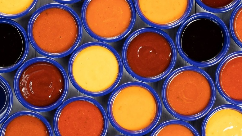 Various Zaxbys dipping sauces.