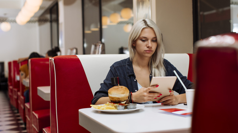 Woman dining alone