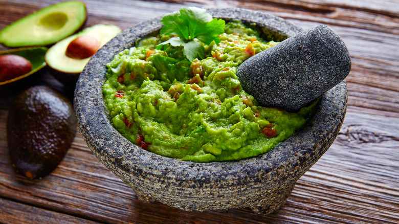 Guacamole in a molcajete