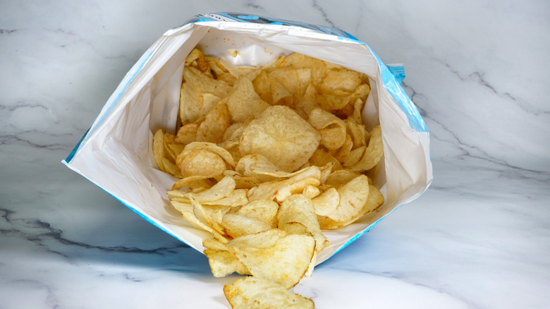 Look inside roomy bag of potato chips