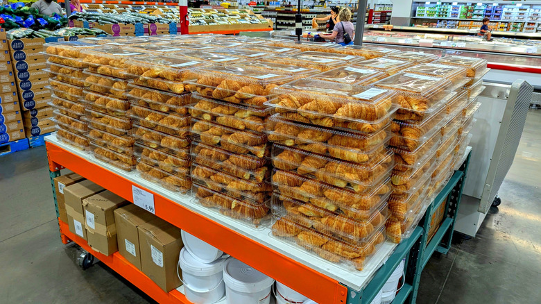 Bakery croissant packages on display at a Costco