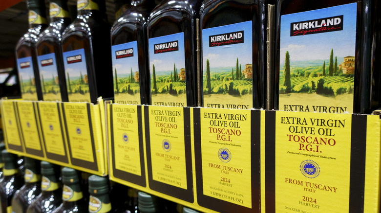 Bottles of Kirkland Signature extra virgin olive oil