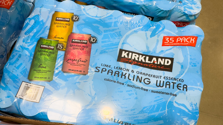 Kirkland Signature Sparkling Water 35-Pack on display at a Costco