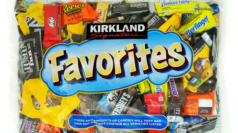 A bag of Kirkland Signature Favorites assorted candy bars.