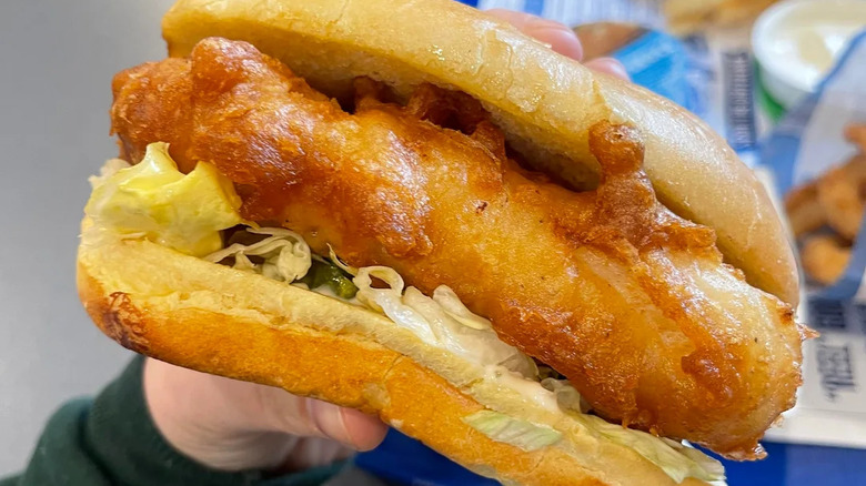 Culver's fish sandwich with pickles.