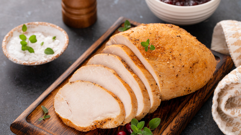 Roasted and sliced turkey breast.