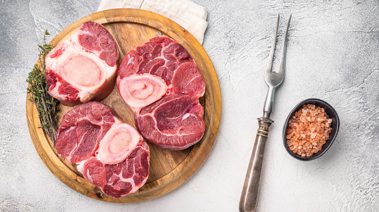 Raw veal osso bucco.