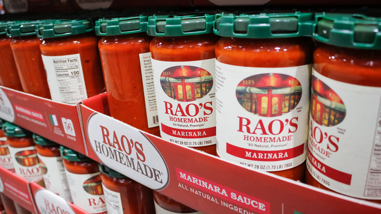 several jars of rao's marinara sauce in boxes