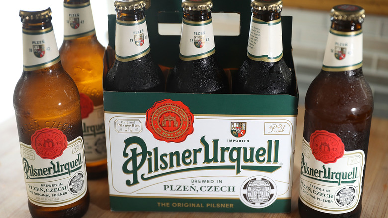 A 6-pack of Pilsner Urquell.