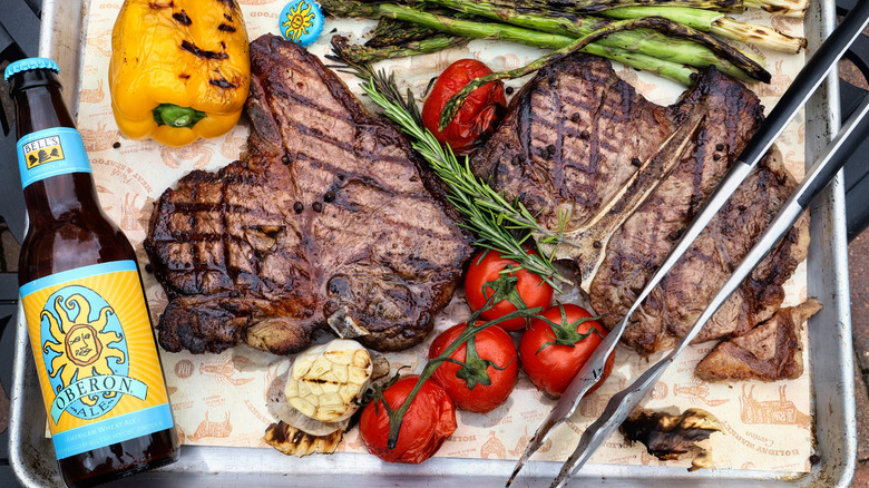 Bell's Oberon pictured alongside grilled food.