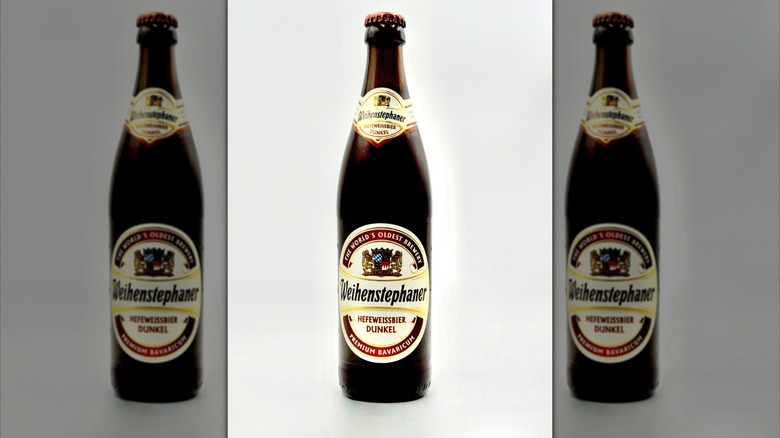 A bottle of Weihenstephaner Hefeweissbier Dunkel.
