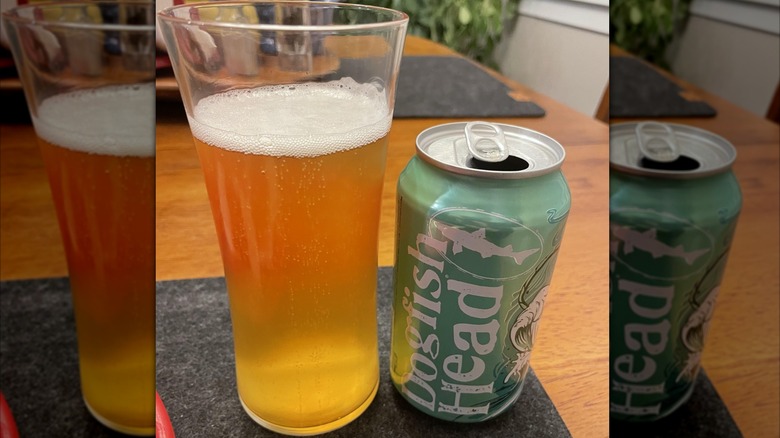 A can of Dogfish Head SeaQuench Ale next to a glass pint.