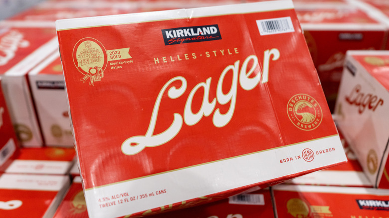 A large package of Kirkland Helles-style lager.