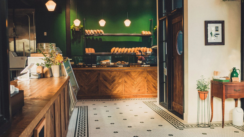 A photo capturing both the butcher and baker counters in Evergreen's vintage-inspired brick-and-mortar shop