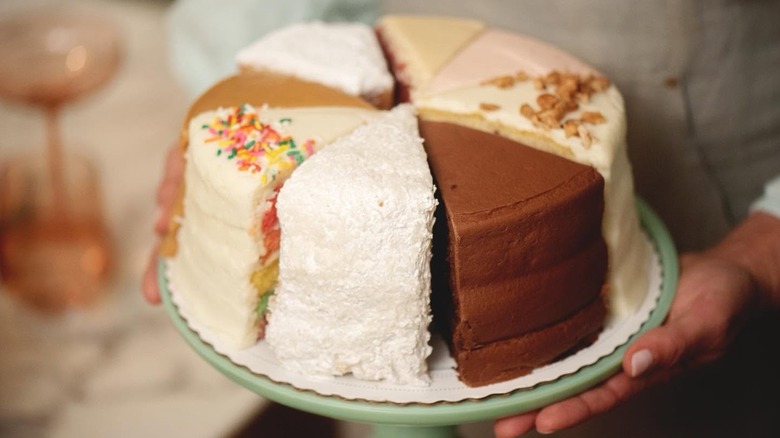 Sugaree's sampler cake on green plate