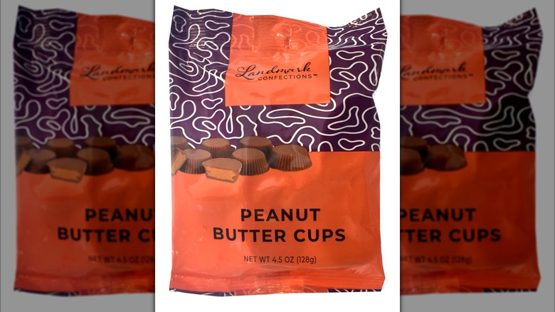 a bag of Landmark brand peanut butter cup candy.