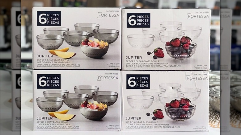 four boxes of Fortessa brand Jupiter cereal bowls stacked