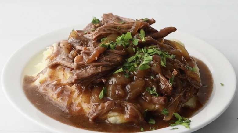 Plate of slow cooker French onion pot roast