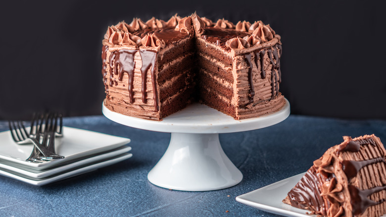 Chocolate cake on a cake stand