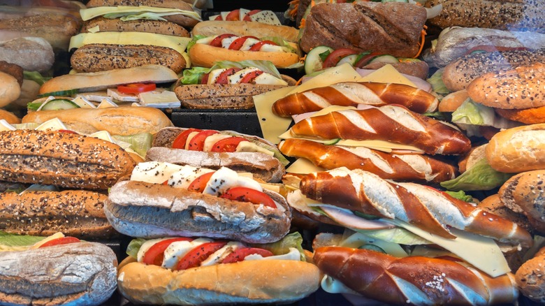 Assorted sandwich display.