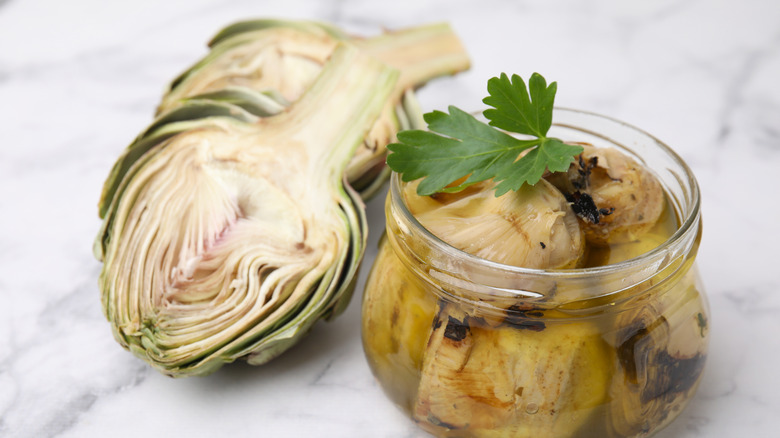 A jar of artichoke hearts.