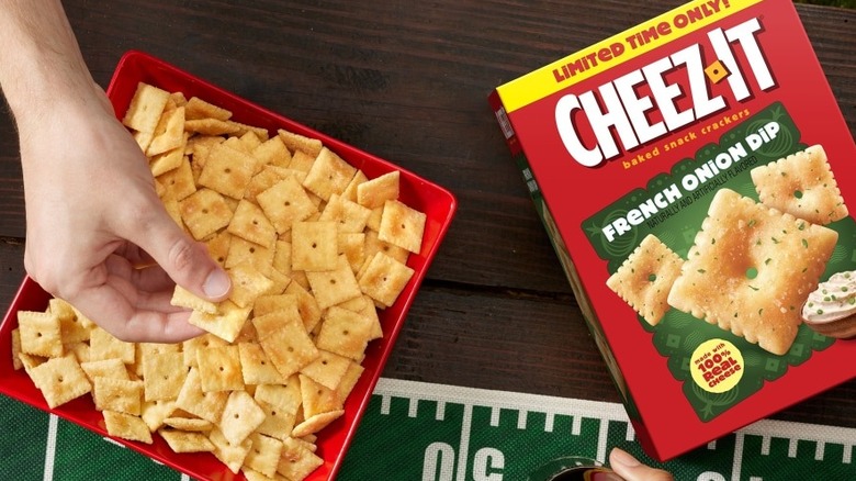 Cheez-It French Onion Dip crackers next to the box.