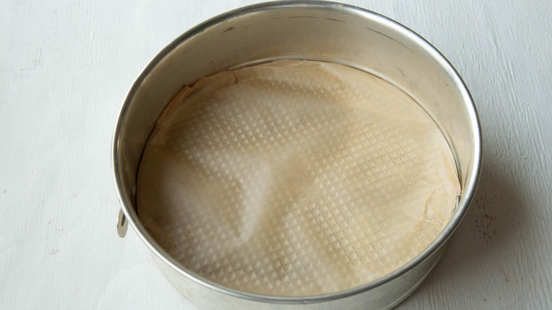 parchment paper-lined springform pan