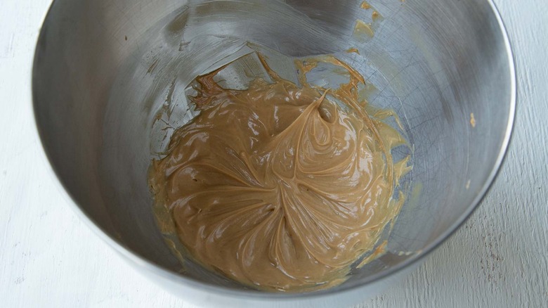 peanut butter in stand mixer bowl